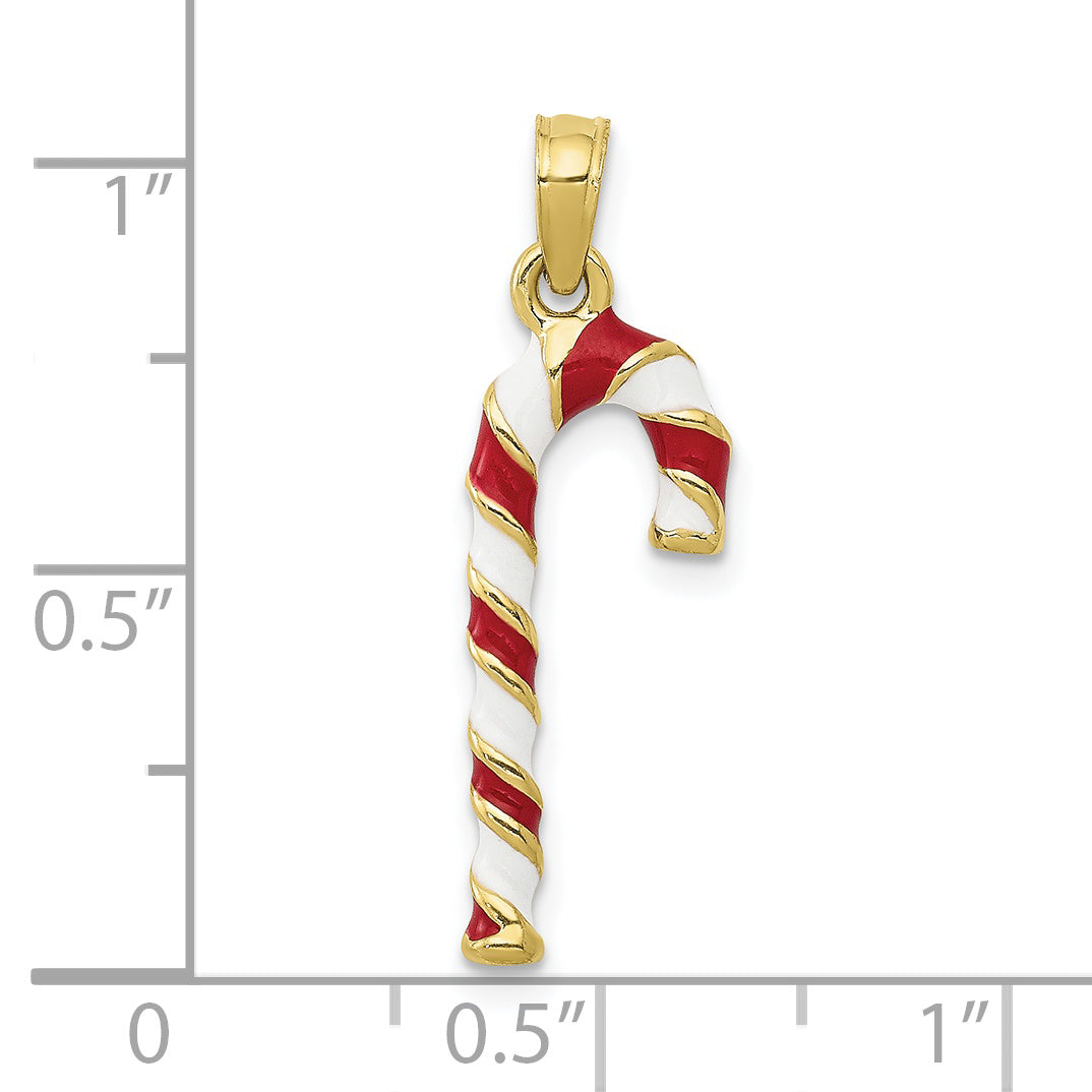 10K Yellow Gold 3-D Enameled Candy Cane Pendant