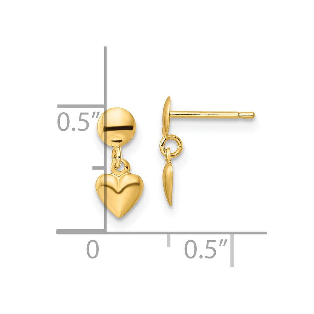 10K Yellow Gold Polished Heart Post Dangle Earrings