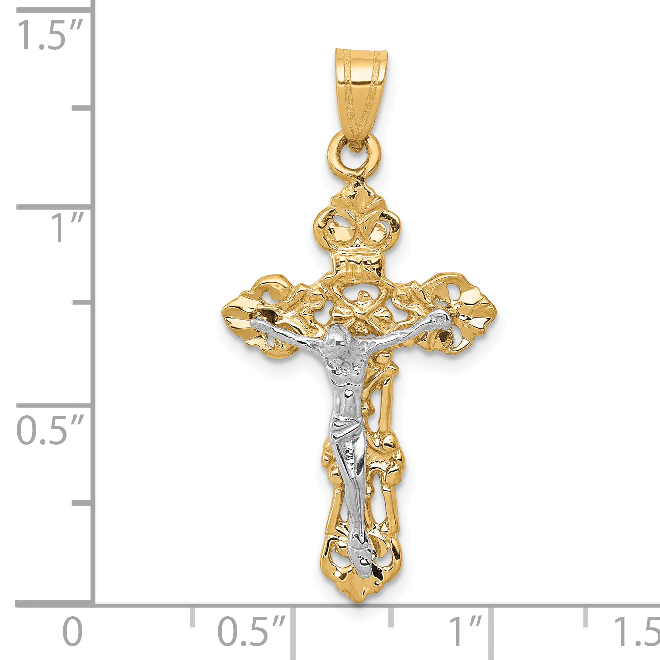 10K Two-Tone Fleur De Lis Crucifix Pendant