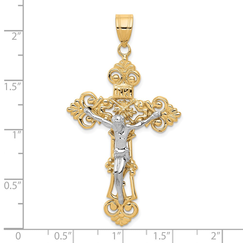 10K Two-Tone Inri Fleur De Lis Crucifix Pendant