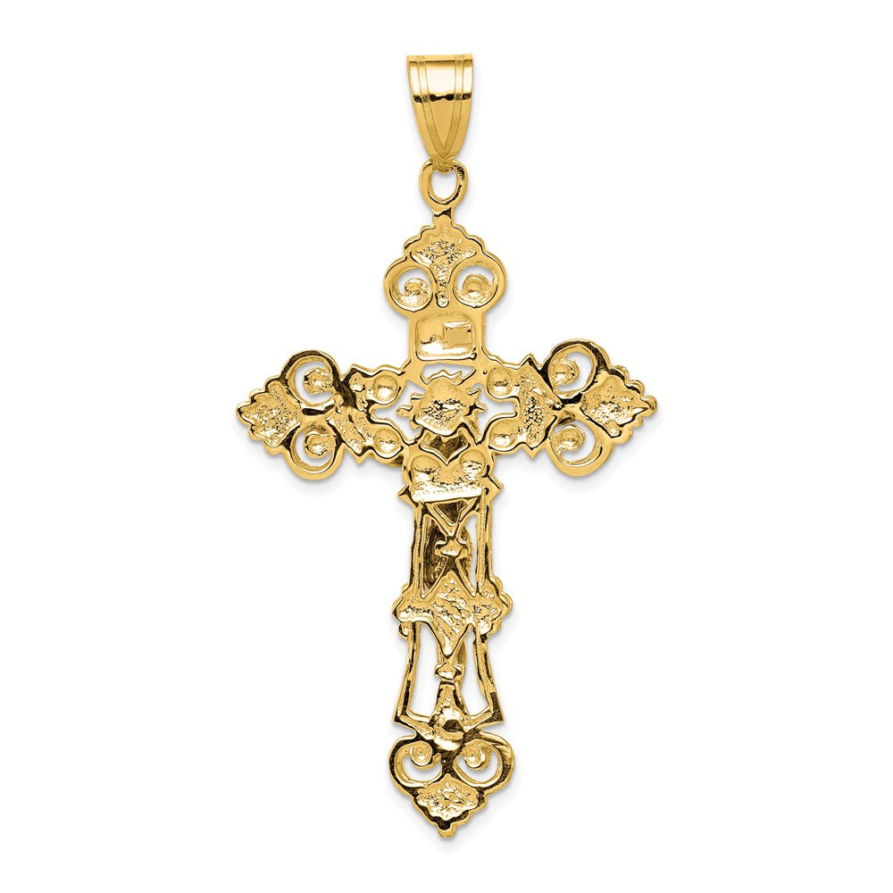 10K Yellow Gold Inri Fleur De Lis Crucifix Pendant