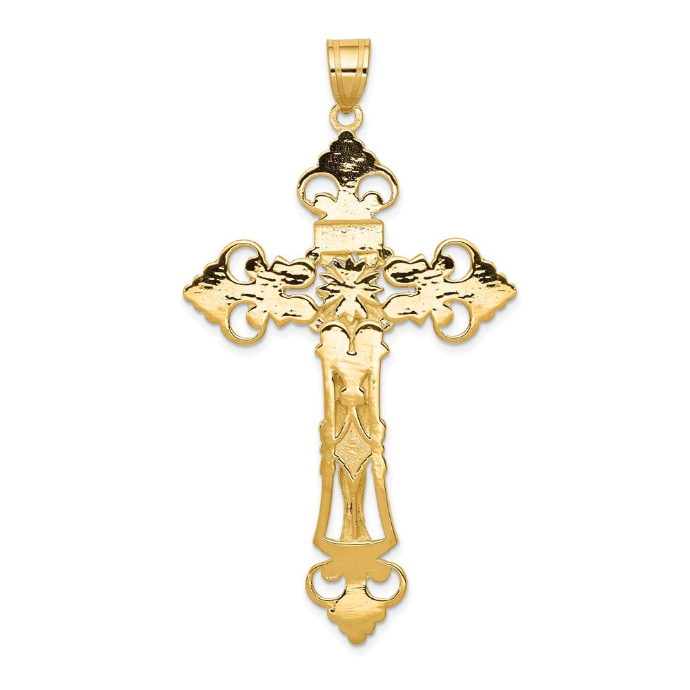 10K Yellow Gold Inri Fleur De Lis Crucifix Pendant