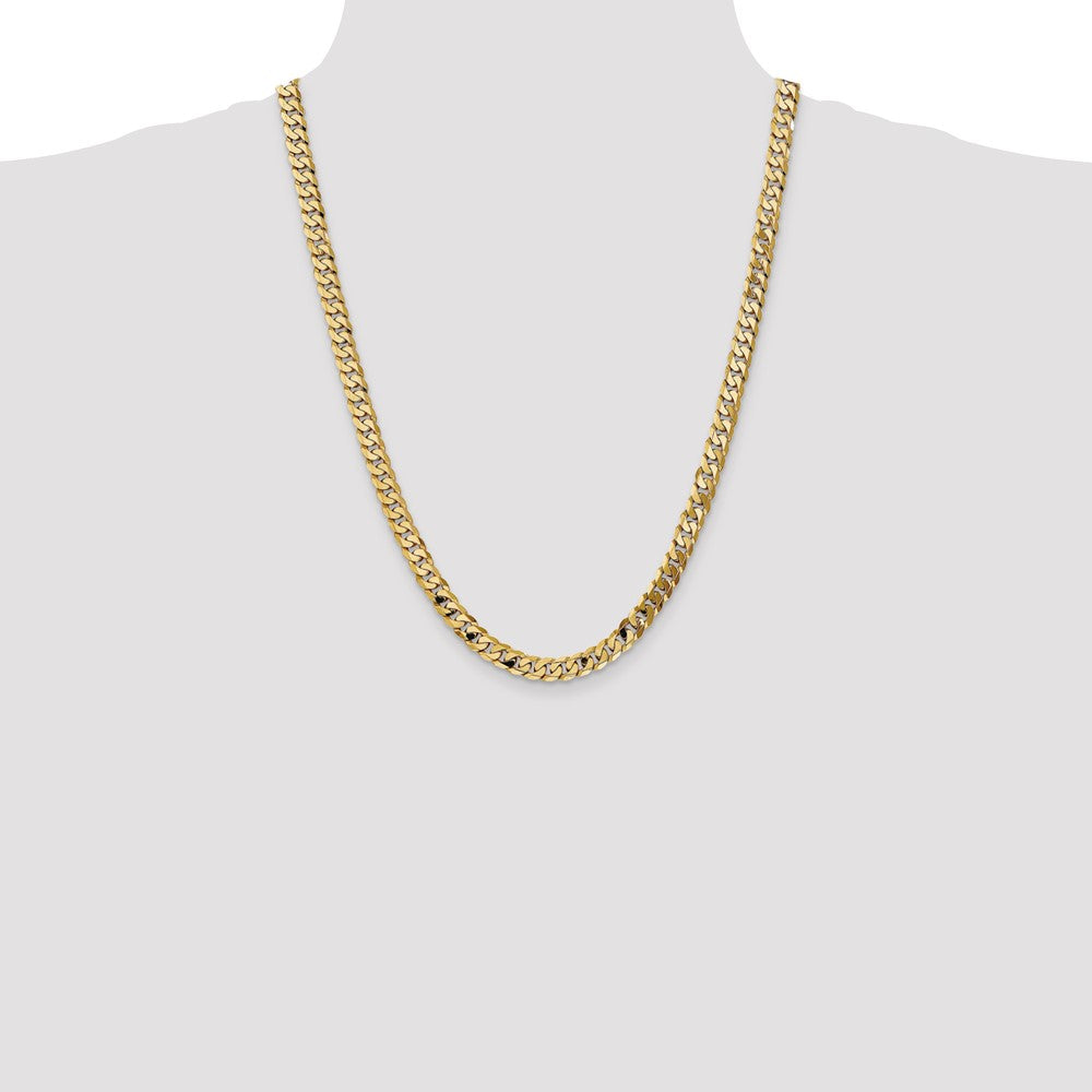 24 Inch 14K Yellow Gold 7.25mm Flat Beveled Curb Chain Necklace