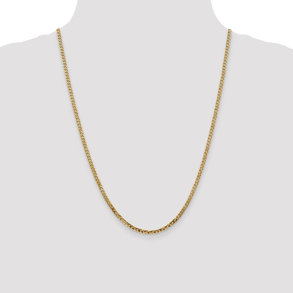 24 Inch 14K Yellow Gold 2.9mm Flat Beveled Curb Chain Necklace