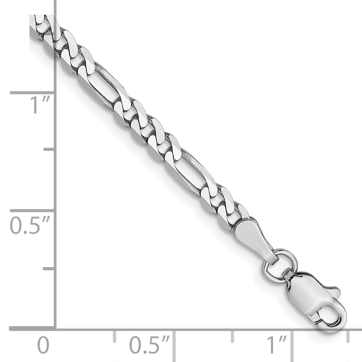 7 Inch 14K White Gold 3mm Flat Figaro Chain Bracelet