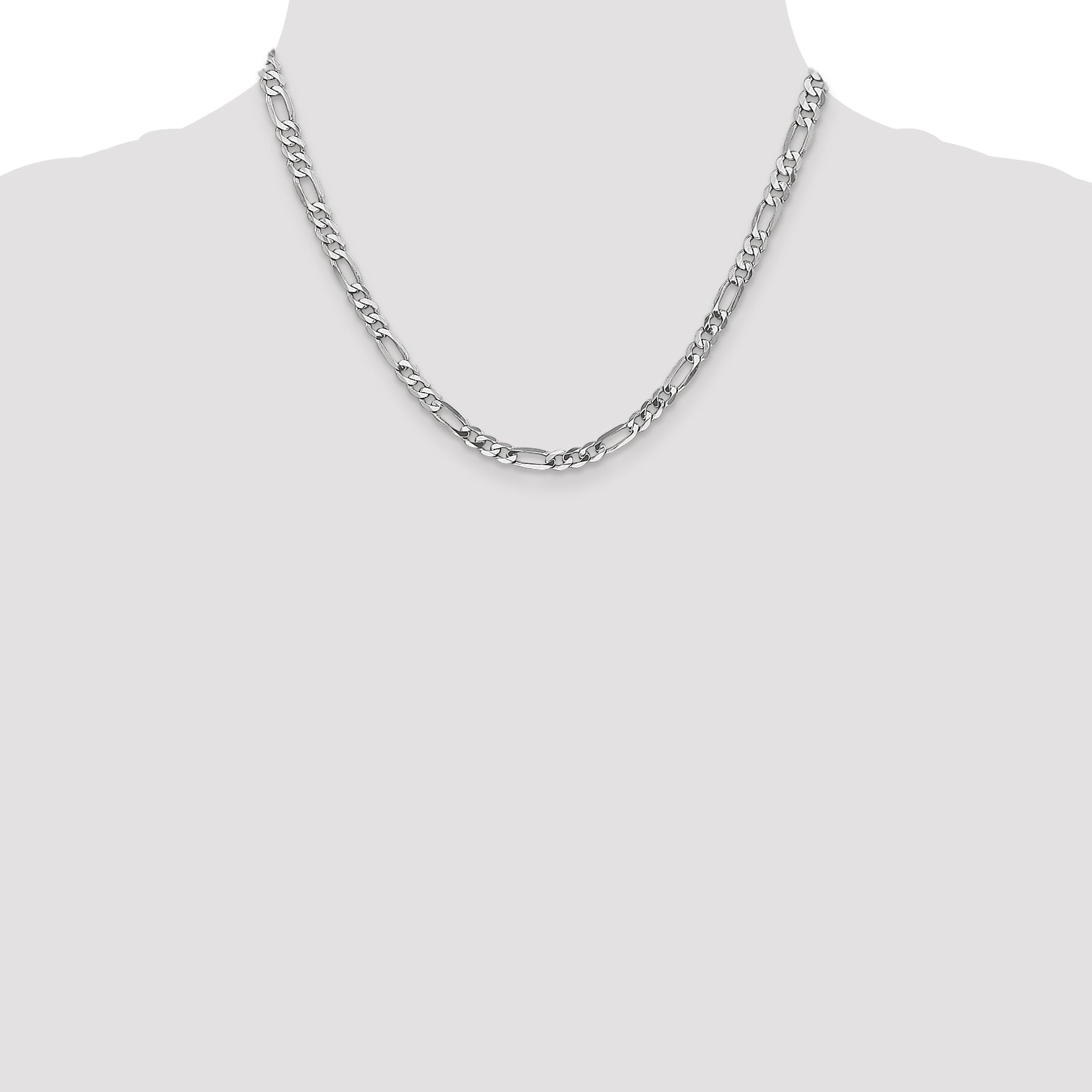 18 Inch 14K White Gold 5mm Flat Figaro Chain Necklace