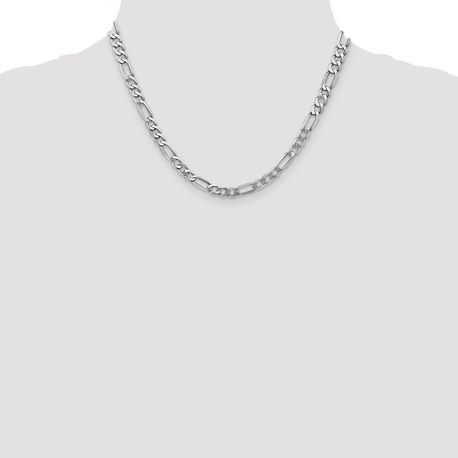 18 Inch 14K White Gold 5.5mm Flat Figaro Chain Necklace