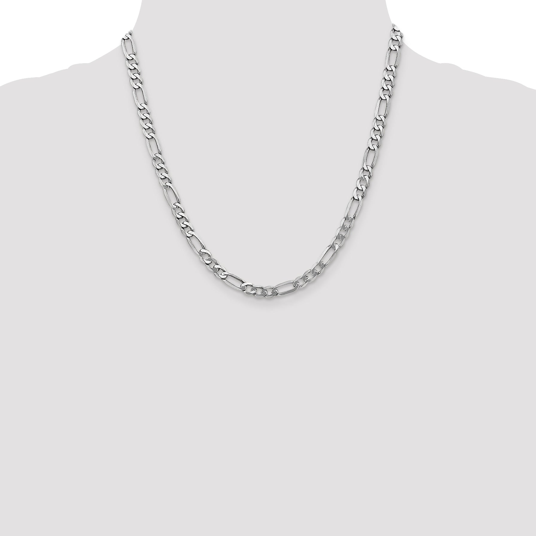 20 Inch 14K White Gold 5.5mm Flat Figaro Chain Necklace