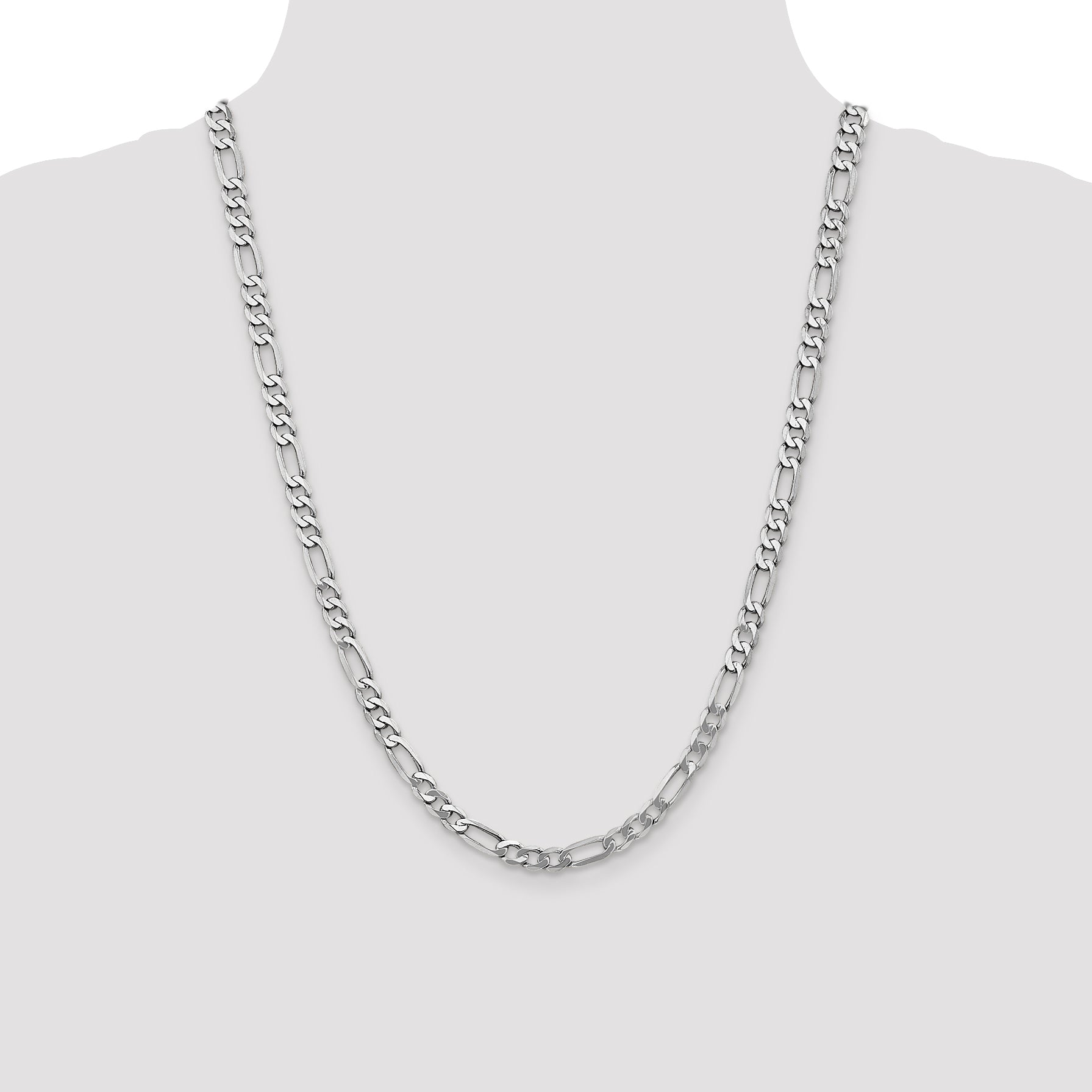 24 Inch 14K White Gold 5.5mm Flat Figaro Chain Necklace