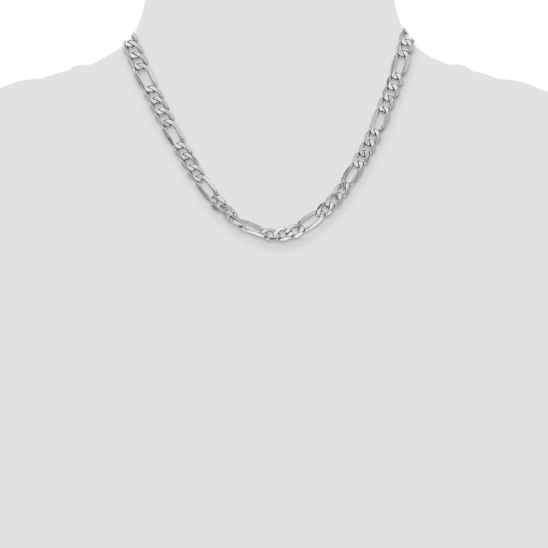 18 Inch 14K White Gold 6mm Flat Figaro Chain Necklace
