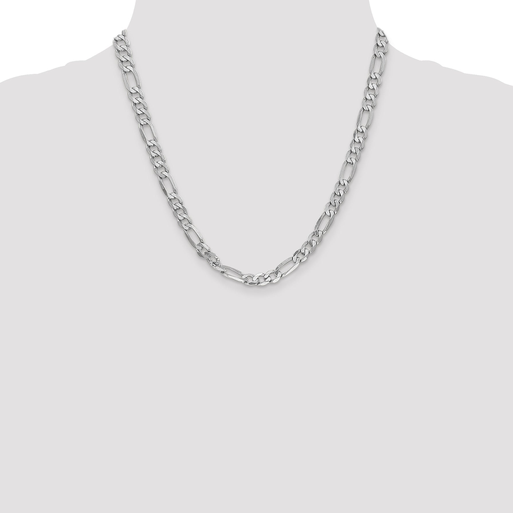 20 Inch 14K White Gold 6mm Flat Figaro Chain Necklace
