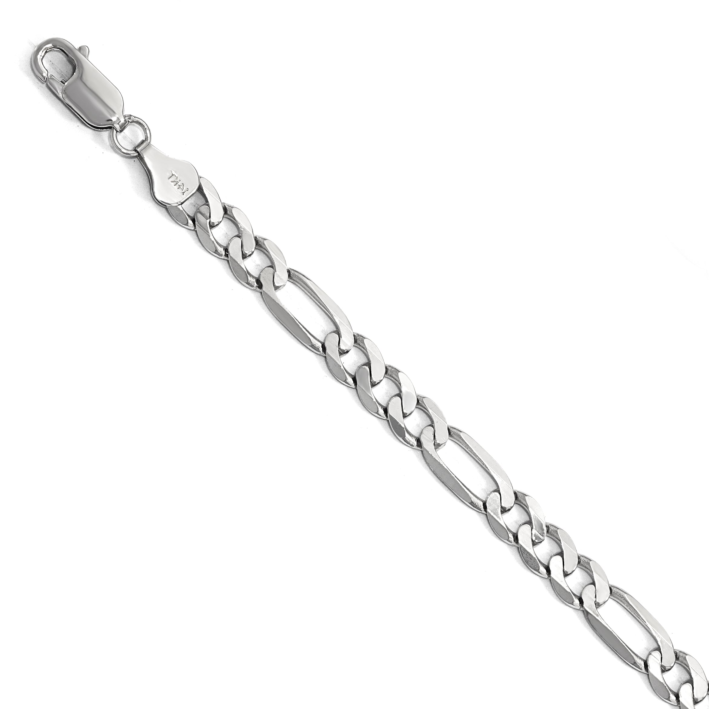 9 Inch 14K White Gold 6mm Flat Figaro Chain Bracelet
