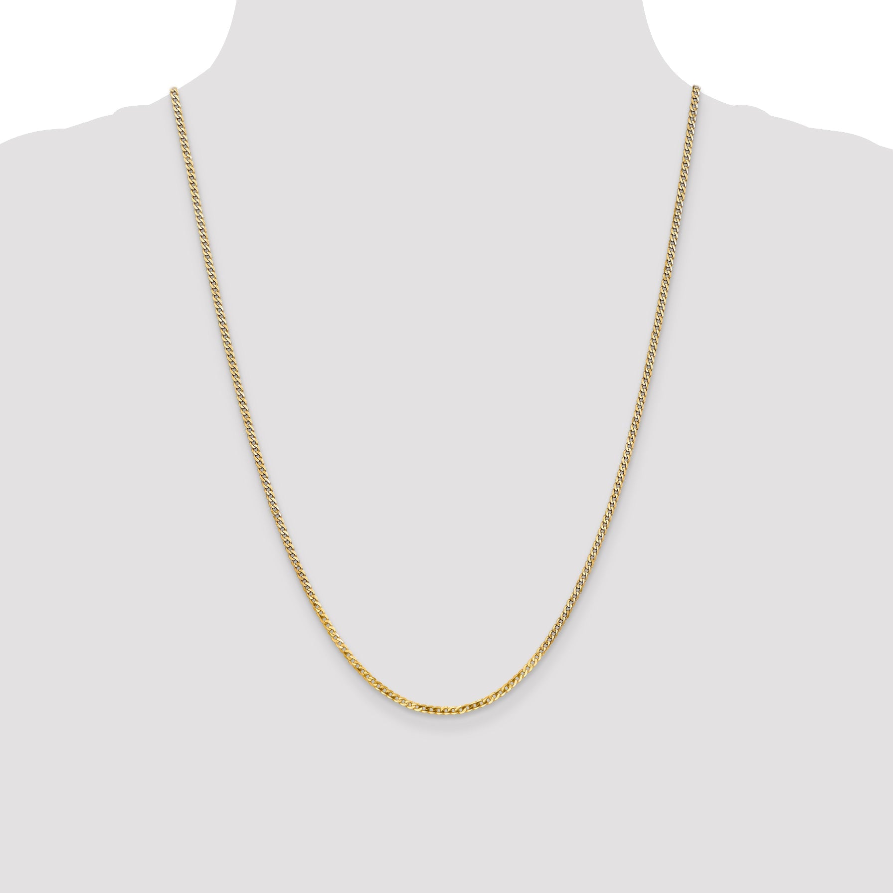 24 Inch 14K 2.2mm Flat Beveled Curb Chain Necklace