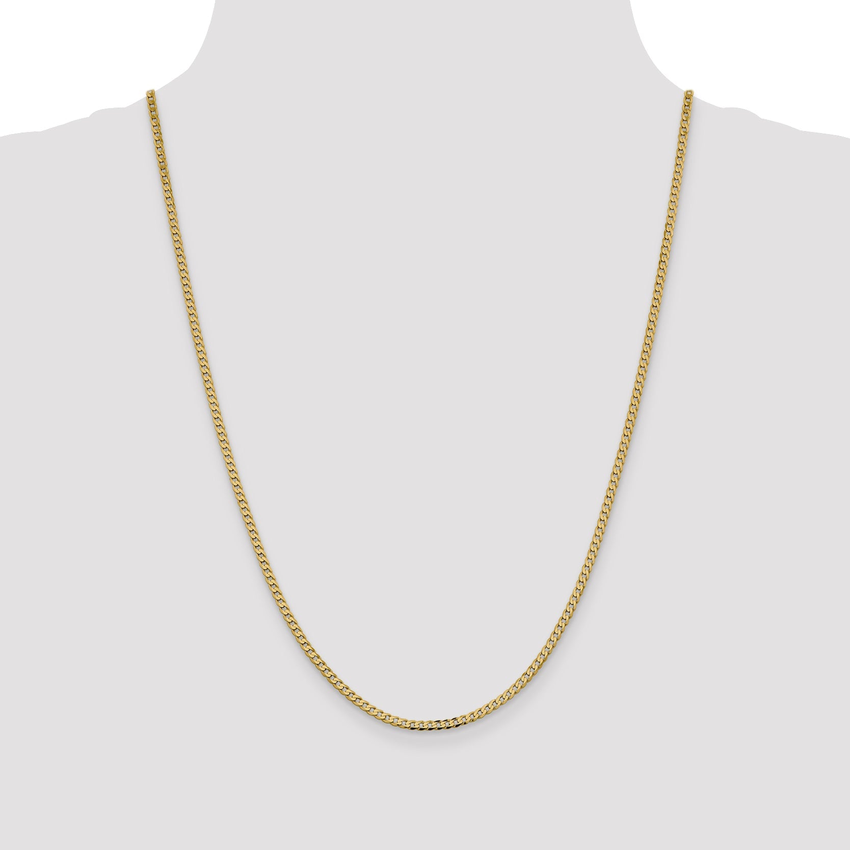 24 Inch 14K 2.3mm Flat Beveled Curb Chain Necklace
