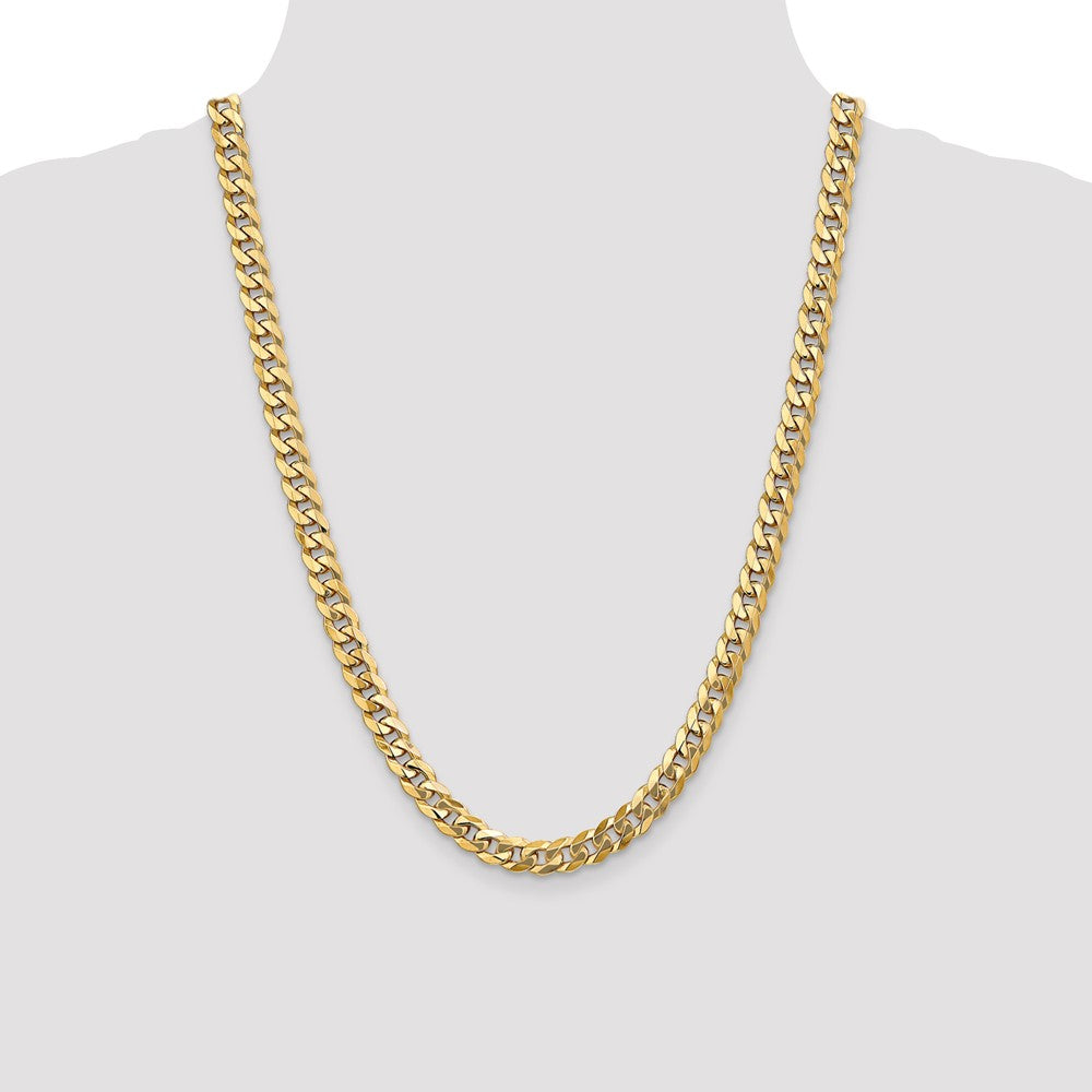 24 Inch 14K 8mm Flat Beveled Curb Chain Necklace