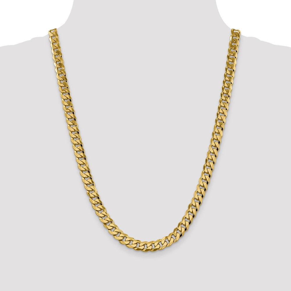 24 Inch 14K 8.75mm Flat Beveled Curb Chain Necklace