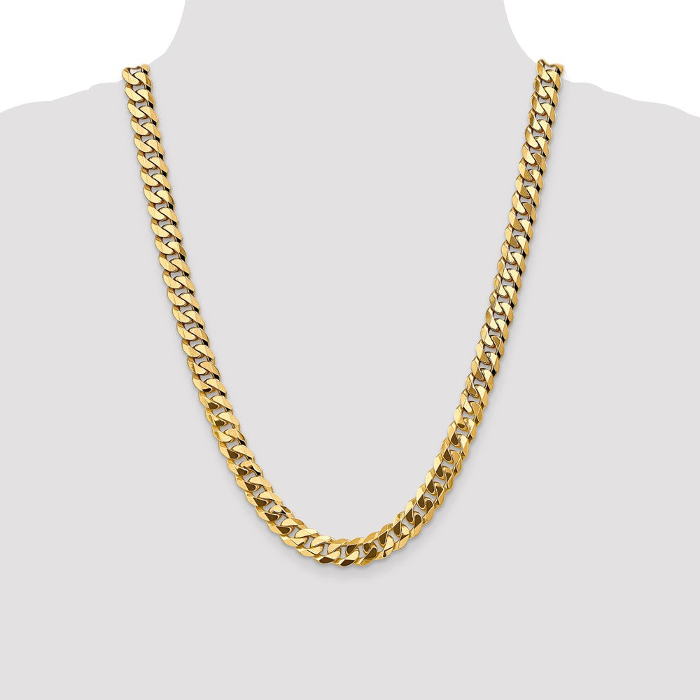 24 Inch 14K 9.5mm Flat Beveled Curb Chain Necklace