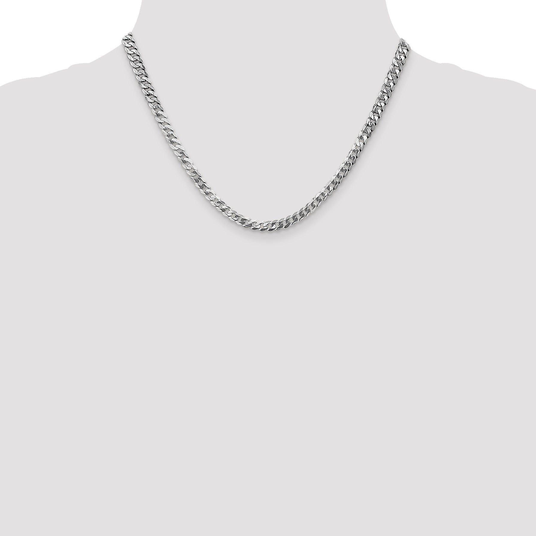 18 Inch 14K White Gold 4.5mm Flat Beveled Curb Chain Necklace