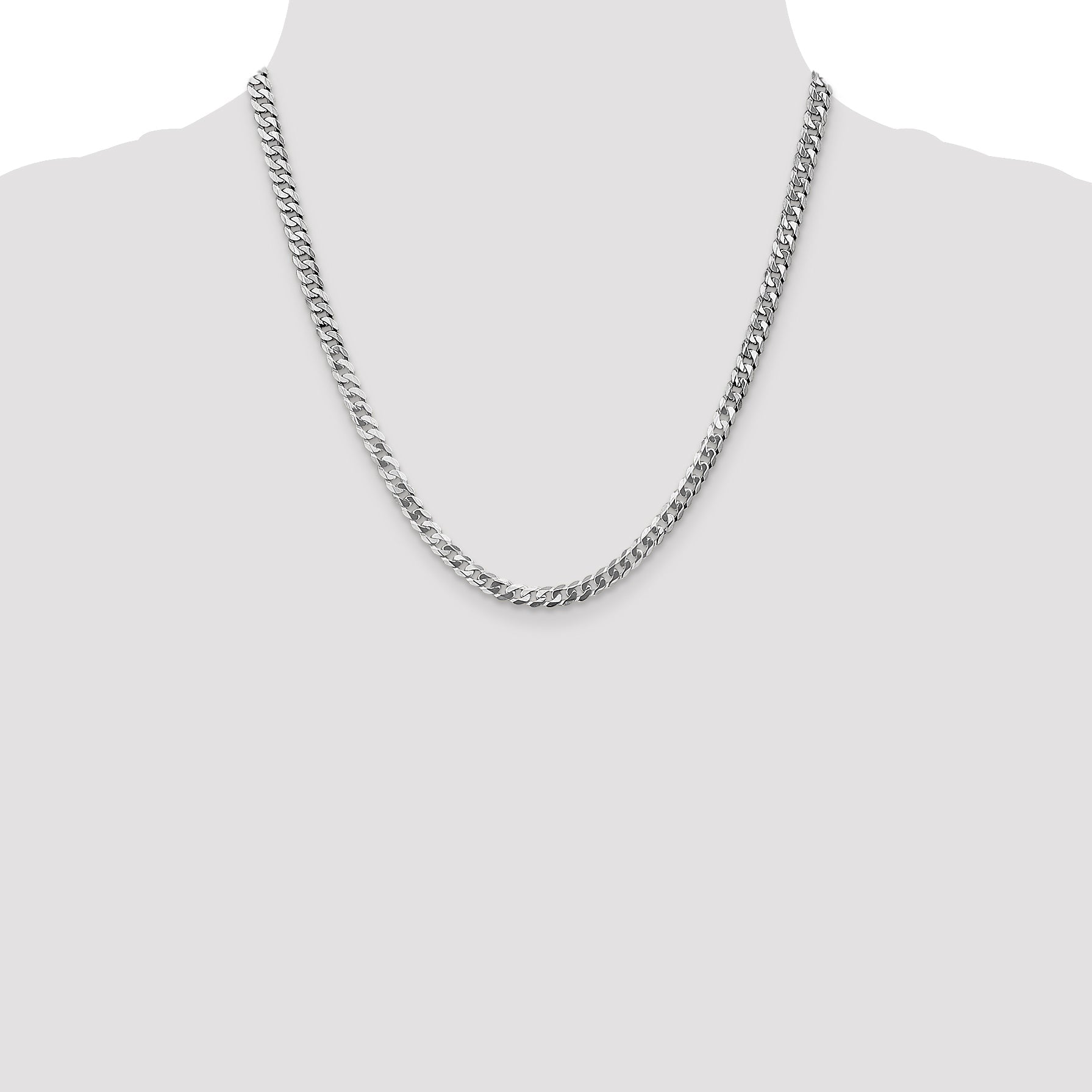20 Inch 14K White Gold 4.5mm Flat Beveled Curb Chain Necklace
