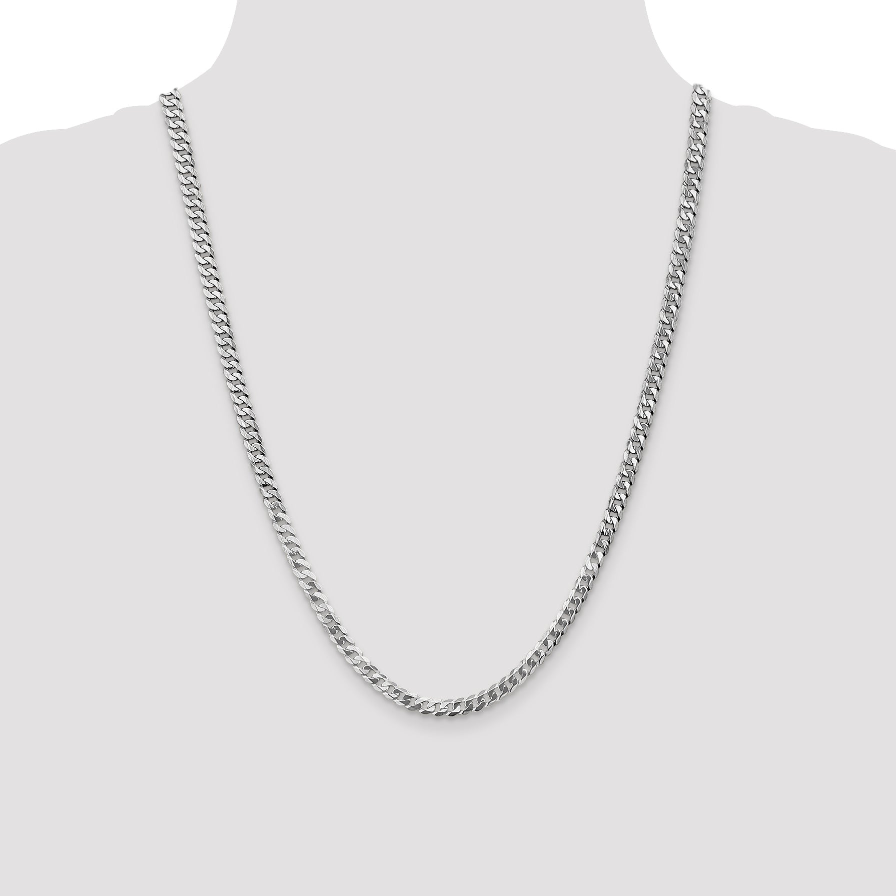 24 Inch 14K White Gold 4.5mm Flat Beveled Curb Chain Necklace