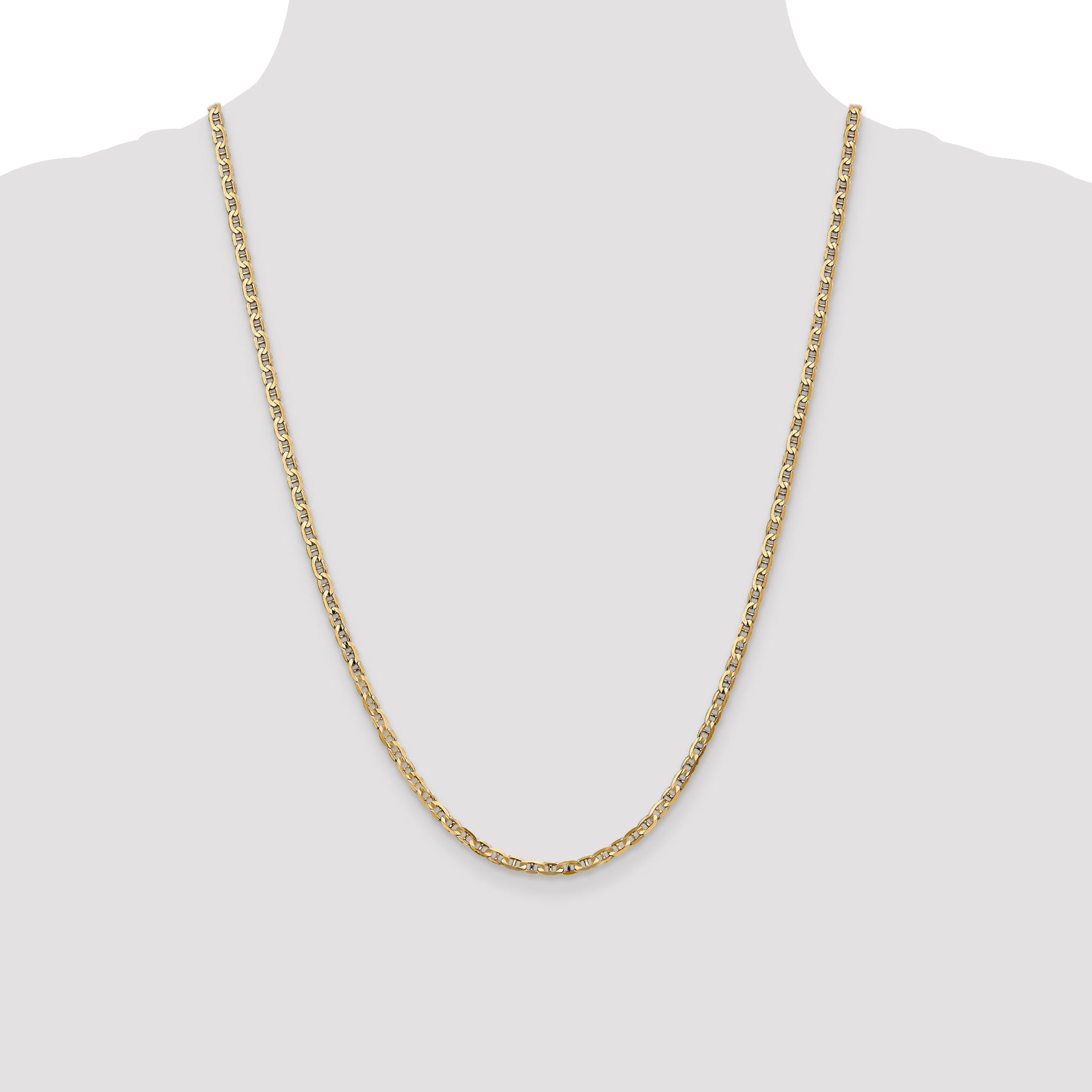 24 Inch 14K 3mm Concave Anchor Chain Necklace