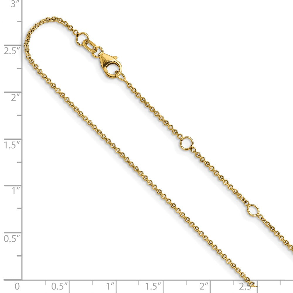 2 Inch 14K Yellow Gold 1.4mm Round Cable 1In+1In Adjustable Chain Necklace