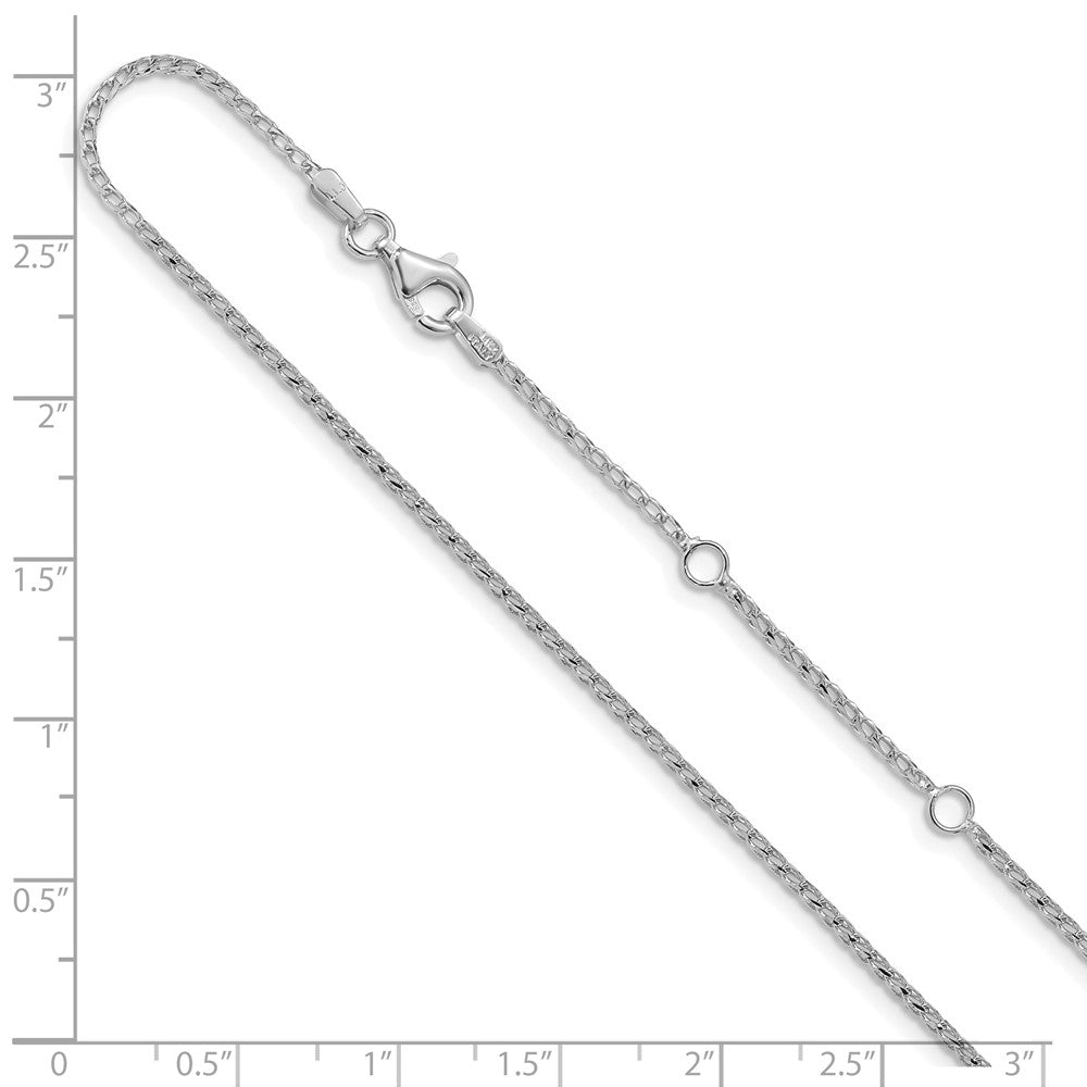 2 Inch 14K White Gold 1.4mm D/C Open Franco 1In+1In Adjustable Chain Necklace