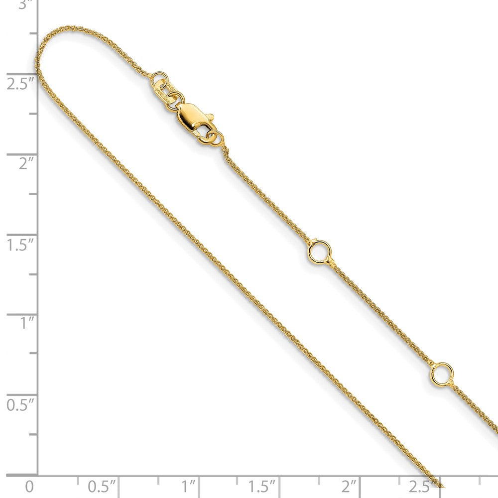18 Inch 14K Yellow Gold .8mm Baby Spiga 1In+1In Adjustable Chain Necklace