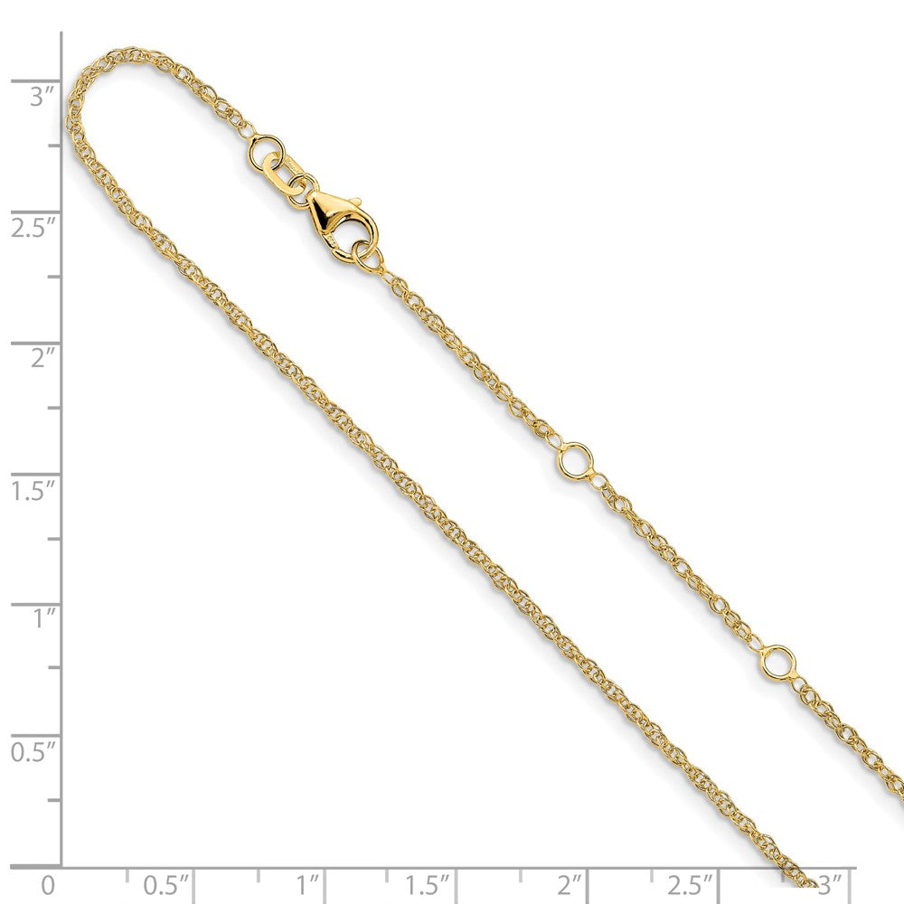 2 Inch 14K Yellow Gold 1.5mm D/C Loose Rope 1In+1In Adjustable Chain Necklace
