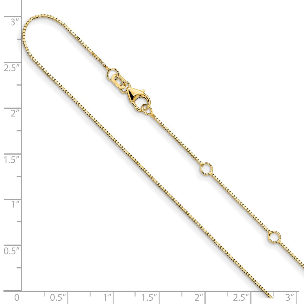 18 Inch 14K Yellow Gold .7mm Box 1In+1In Adjustable Chain Necklace
