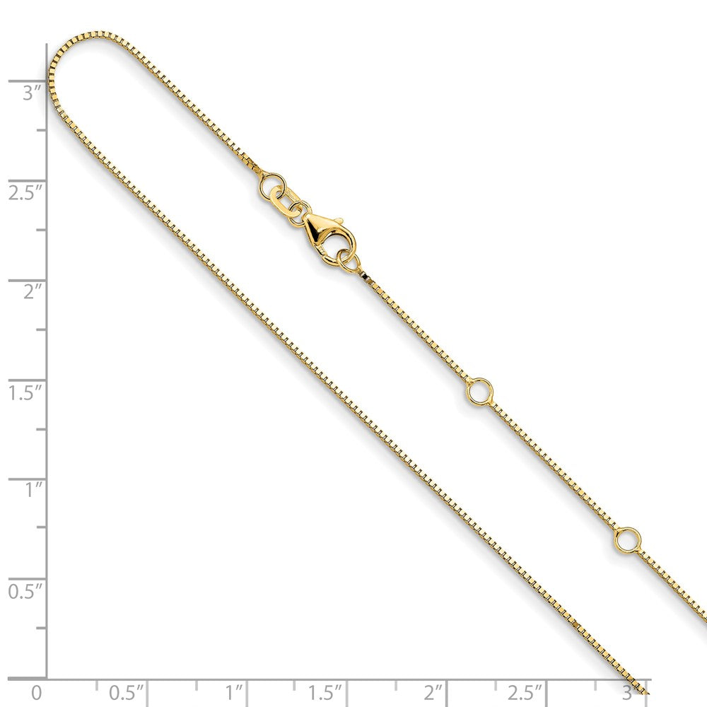 18 Inch 14K Yellow Gold .85mm Box 1In+1In Adjustable Chain Necklace