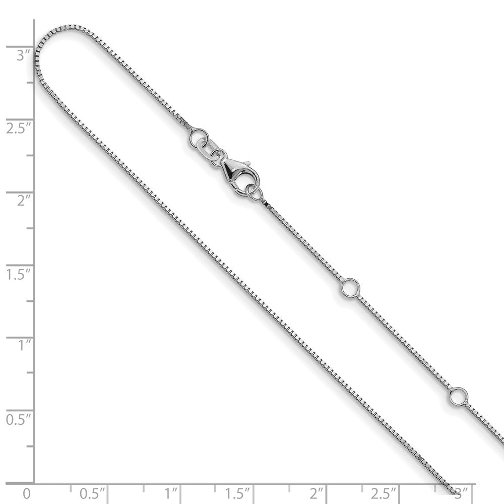 18 Inch 14K White Gold .85mm Box 1In+1In Adjustable Chain Necklace