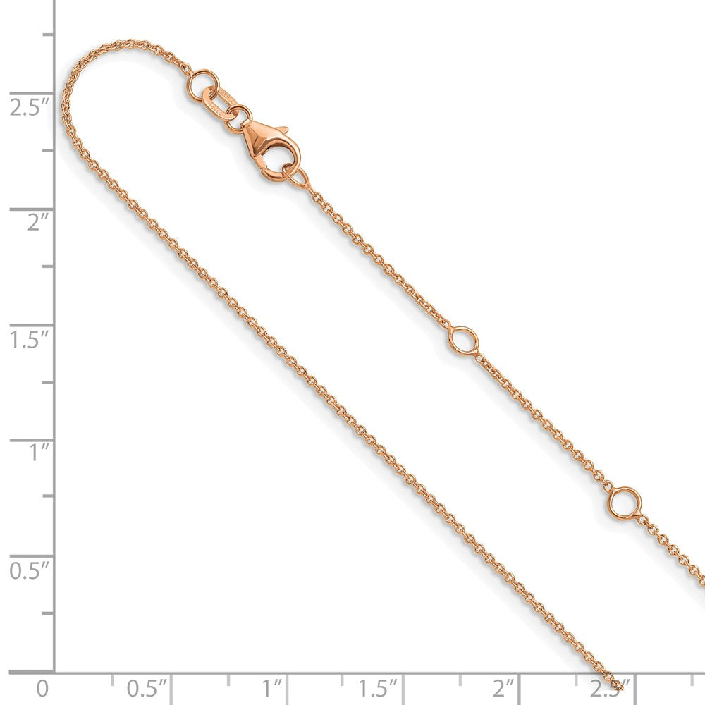 18 Inch 14K Rose Gold 1.25mm Round Cable 1In+1In Adjustable Chain Necklace