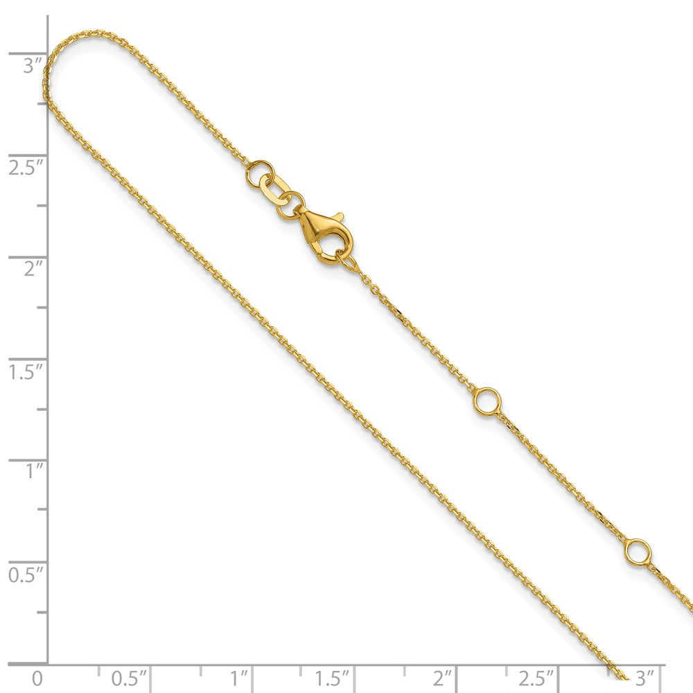 2 Inch 14K Yellow Gold 1mm D/C Square Cable 1In+1In Adjustable Chain Necklace