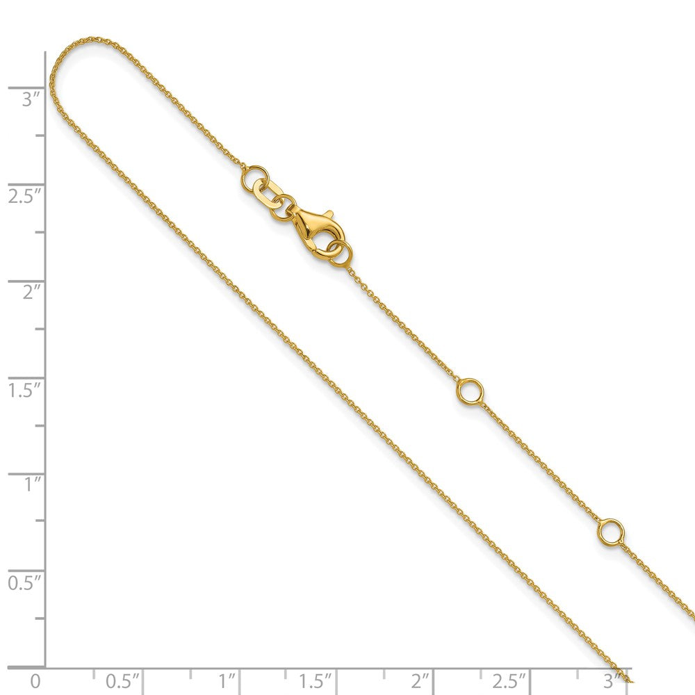 18 Inch 14K Yellow Gold .8mm Round Cable 1In+1In Adjustable Chain Necklace