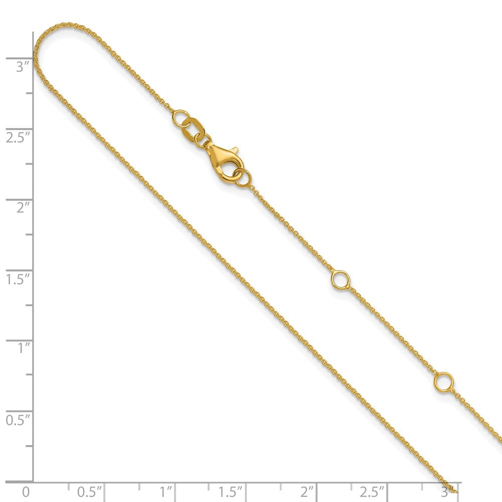 2 Inch 14K Yellow Gold .9mm Round Cable 1In+1In Adjustable Chain Necklace