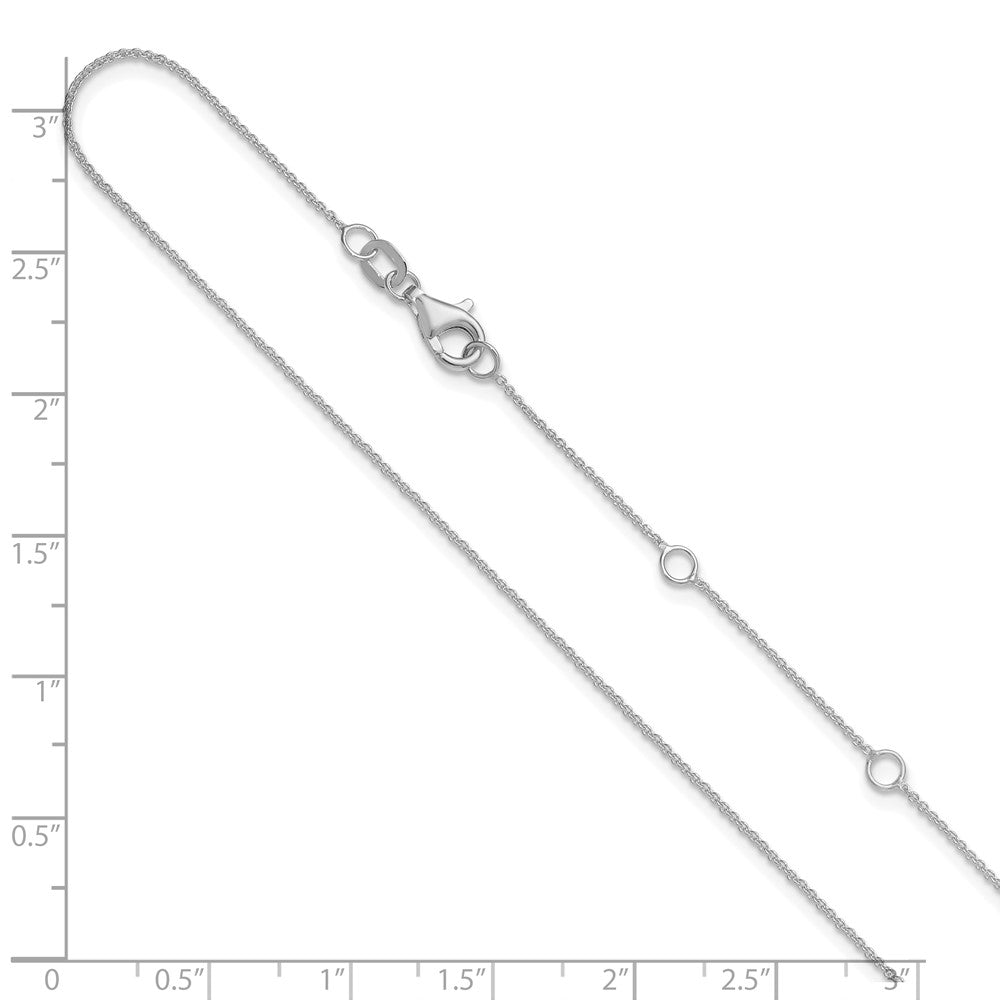 2 Inch 14K White Gold .9mm Round Cable 1In+1In Adjustable Chain Necklace