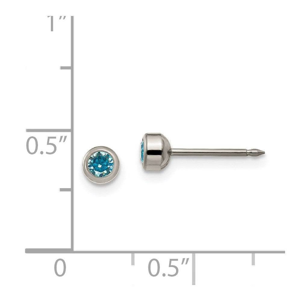 Titanium Inverness 4mm Aqua Crystal Bezel Earrings