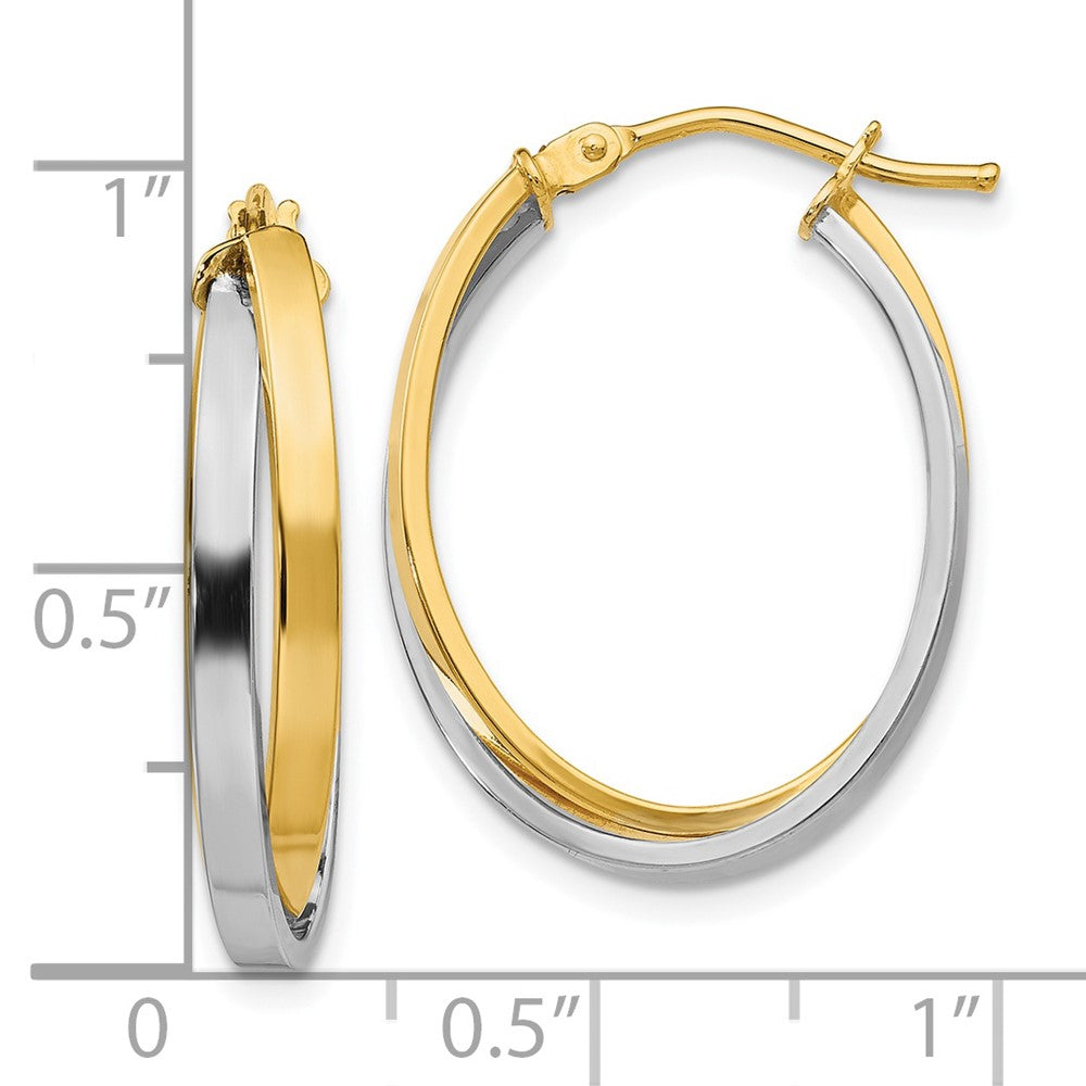 14K Yellow & Rhodium With Polished Hinged Hoop Earrings