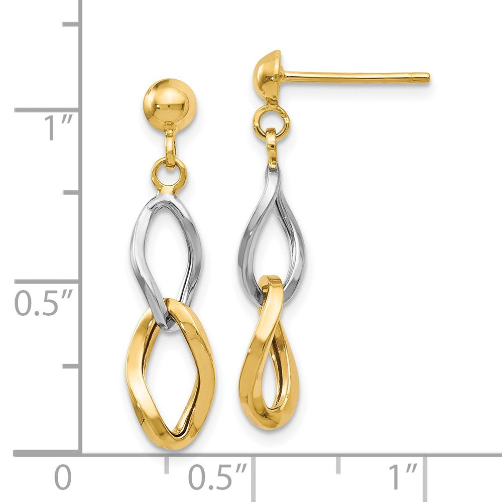 14K Two Tone Polished Post Dangle Earrings