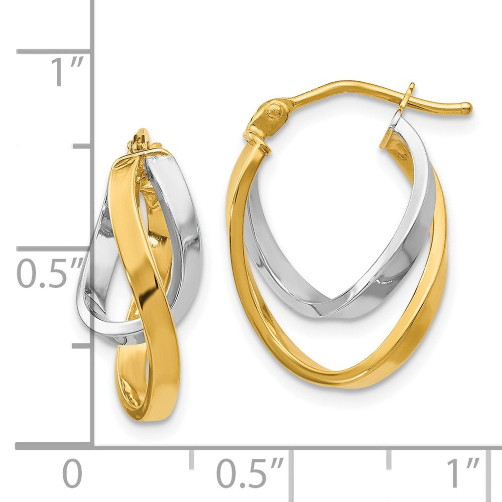 14K Yellow & Rhodium With Polished Hinged Hoop Earrings