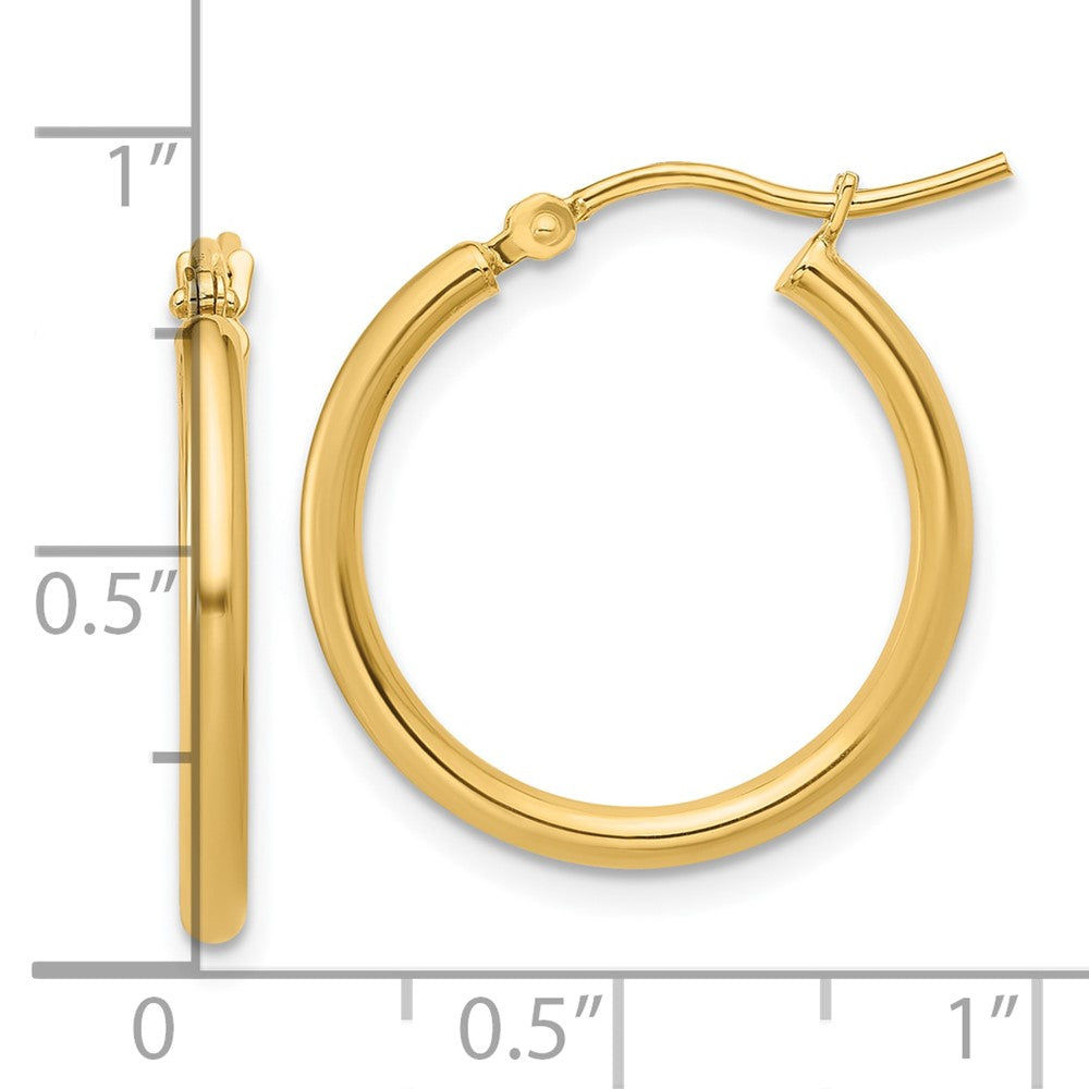 14K Yellow Gold 2X20mm Polished Hoop Earrings