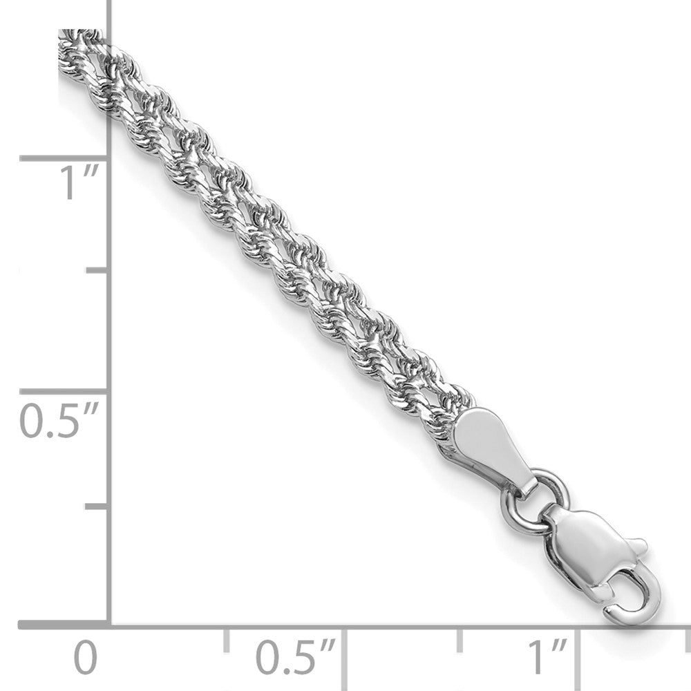 7 Inch 14K White Gold 3.0mm Wide Diamond Cut Double Rope Chain Bracelet