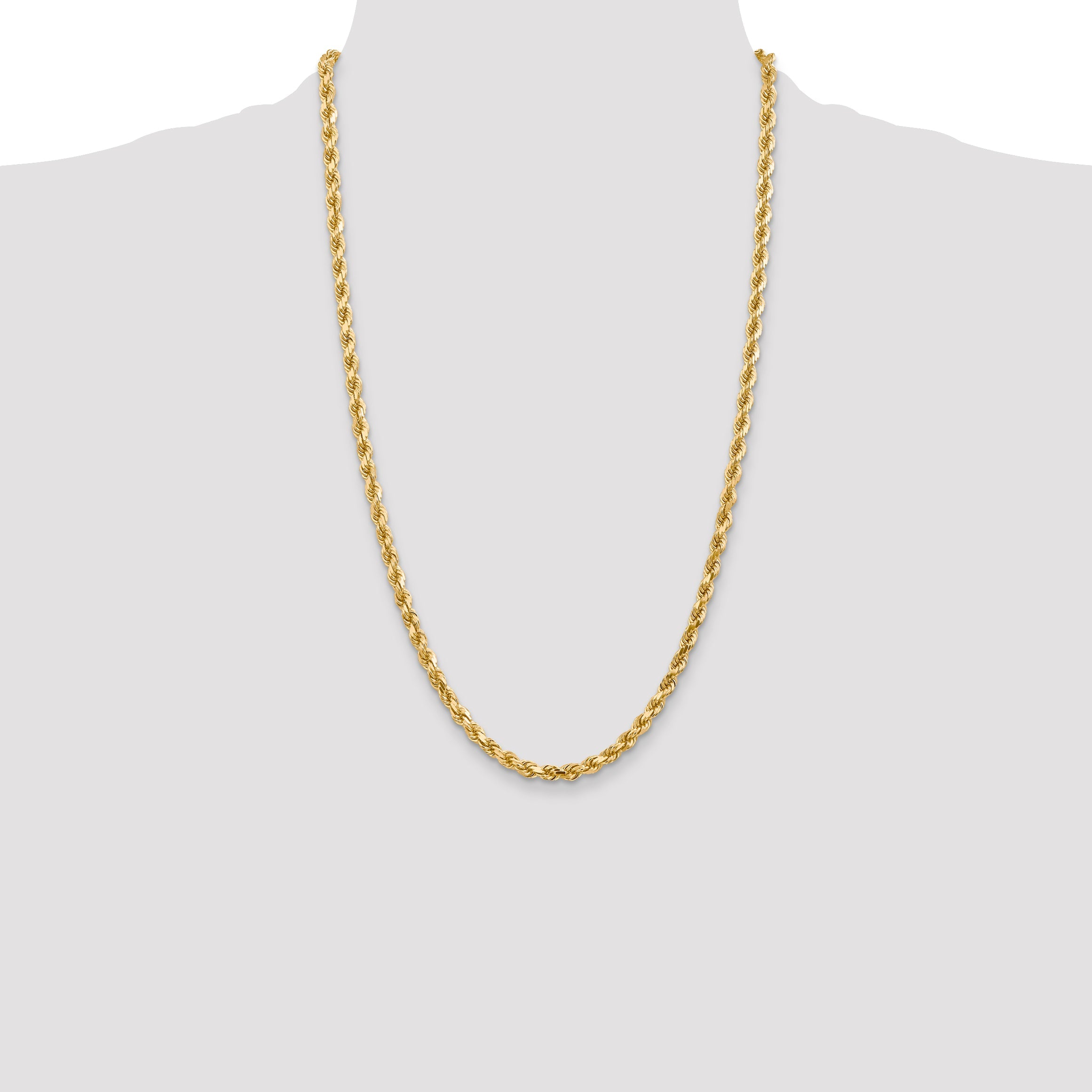 26 Inch 10K Yellow Gold 4.5mm Diamond Cut Rope Chain Necklace