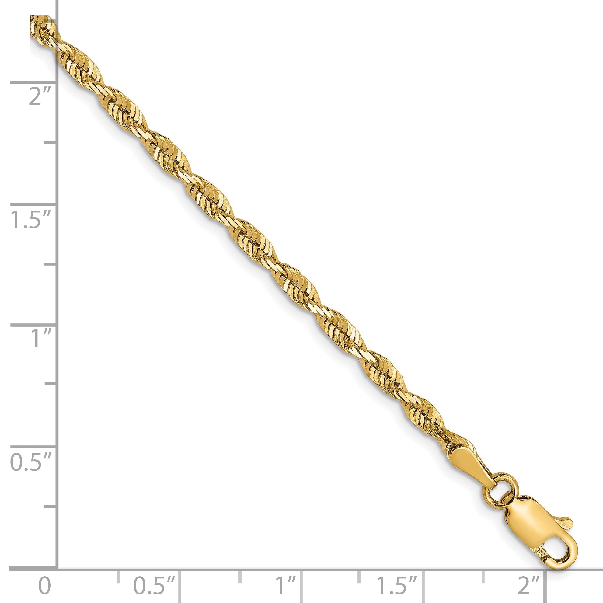 7 Inch 10k Yellow Gold 2.75mm Diamond-Cut Lightweight Rope Chain Bracelet