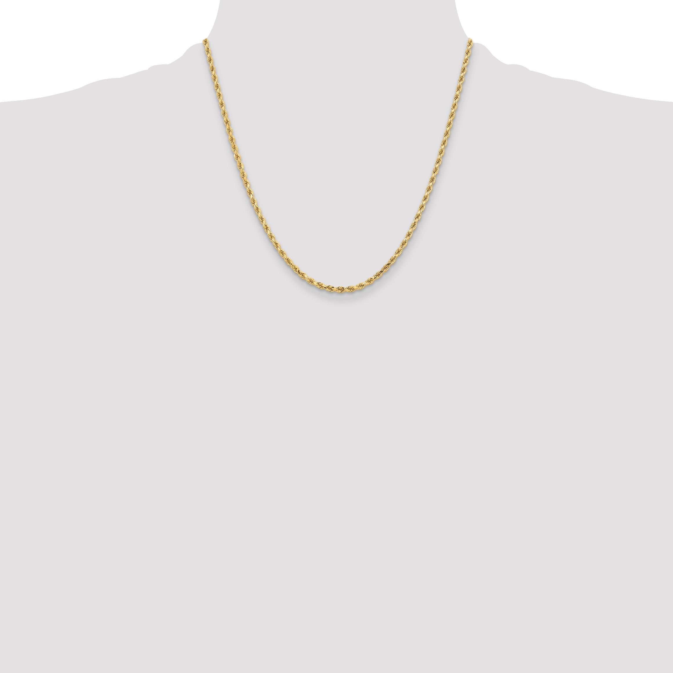 2 Inch 10K Yellow Gold 3.25mm Diamond Cut Rope Chain Necklace