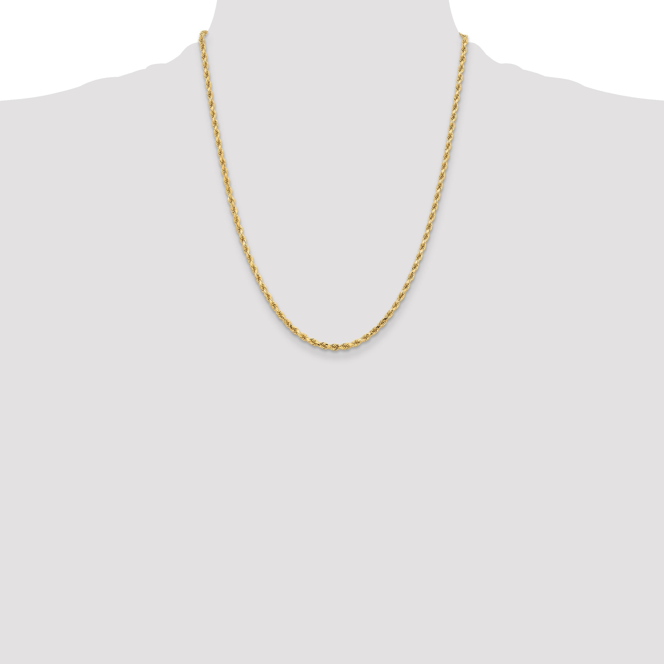 22 Inch 10K Yellow Gold 3.25mm Diamond Cut Rope Chain Necklace