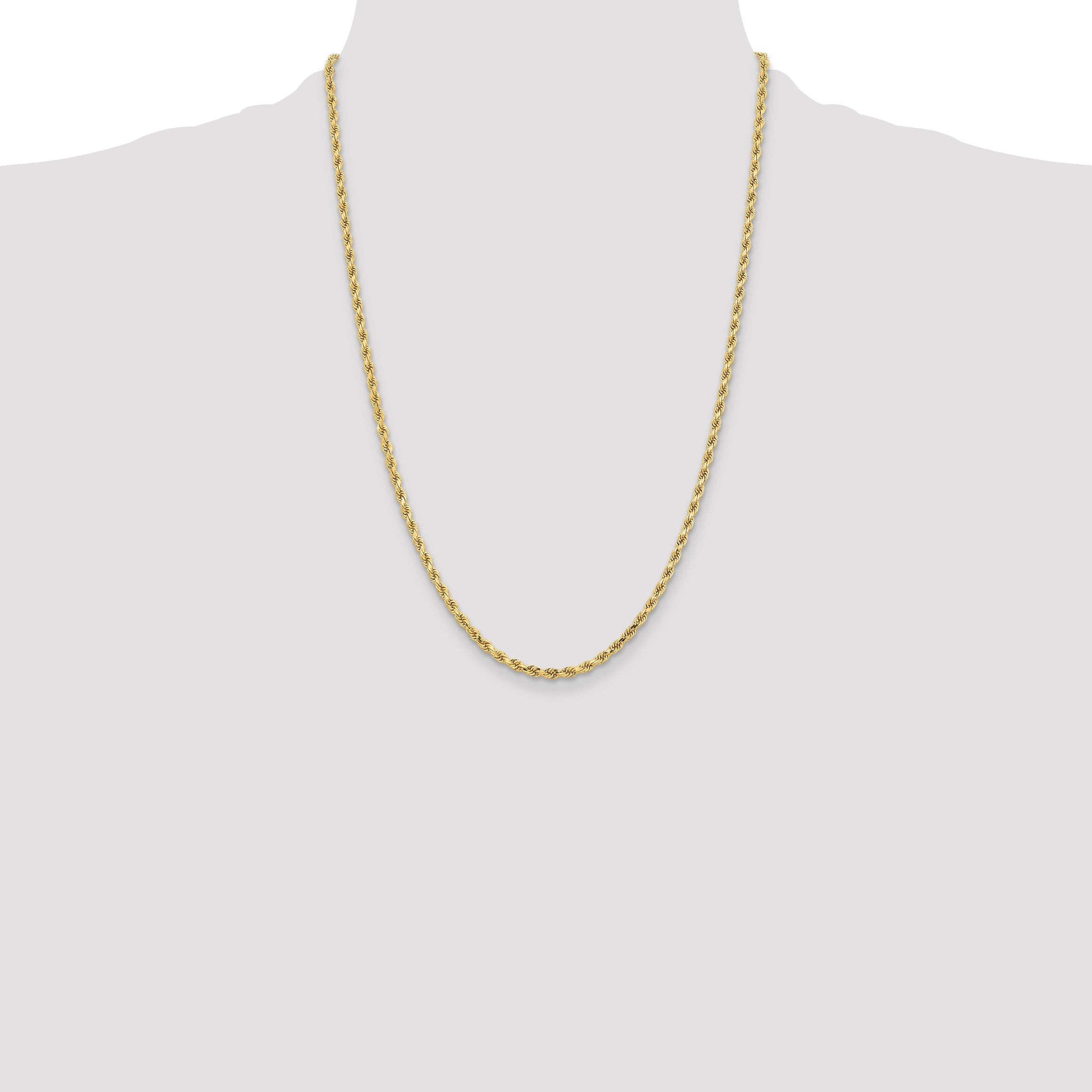 24 Inch 10K Yellow Gold 3.25mm Diamond Cut Rope Chain Necklace