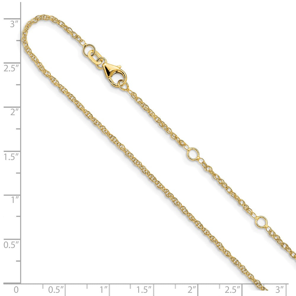 18 Inch 10K Yellow Gold 1.5mm Loose Rope 1In+1In Adjustable Chain Necklace