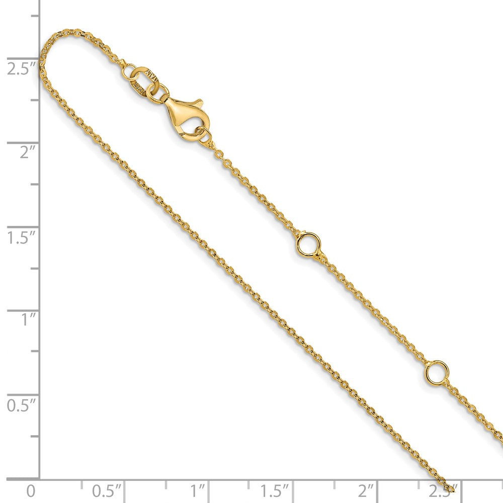 18 Inch 10K Yellow Gold 1.1mm Flat Cable 1In+1In Adjustable Chain Necklace